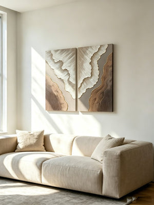 English Elm 20X40 Impasto Abstract Canvas Set of 2 Textured Gold Neutral Wall Art for Living Room W3374P517949