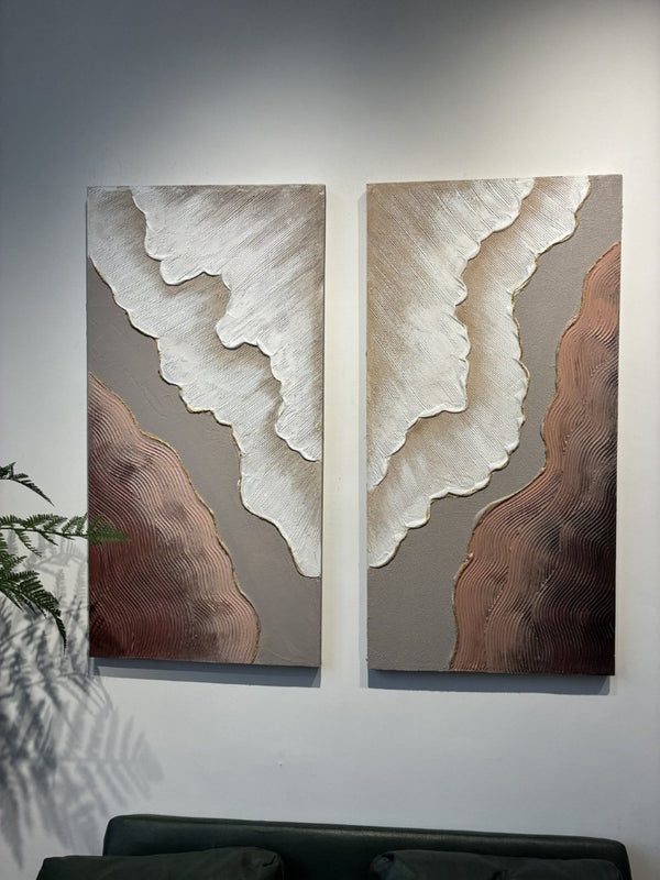 English Elm 20X40 Impasto Abstract Canvas Set of 2 Textured Gold Neutral Wall Art for Living Room W3374P517949