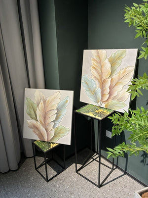 English Elm 24X24 Set of 2 Impasto Leaf Canvas Wall Art with Gold Foil Botanical Sculptural Panels W3374P517950