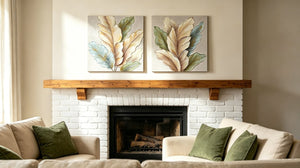 English Elm 24X24 Set of 2 Impasto Leaf Canvas Wall Art with Gold Foil Botanical Sculptural Panels W3374P517950