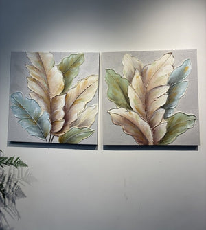 English Elm 24X24 Set of 2 Impasto Leaf Canvas Wall Art with Gold Foil Botanical Sculptural Panels W3374P517950