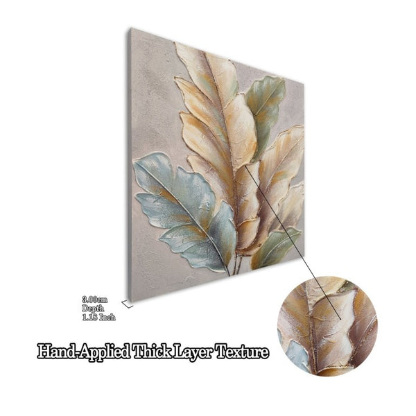 English Elm 24X24 Set of 2 Impasto Leaf Canvas Wall Art with Gold Foil Botanical Sculptural Panels W3374P517950