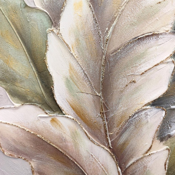 English Elm 24X24 Set of 2 Impasto Leaf Canvas Wall Art with Gold Foil Botanical Sculptural Panels W3374P517950