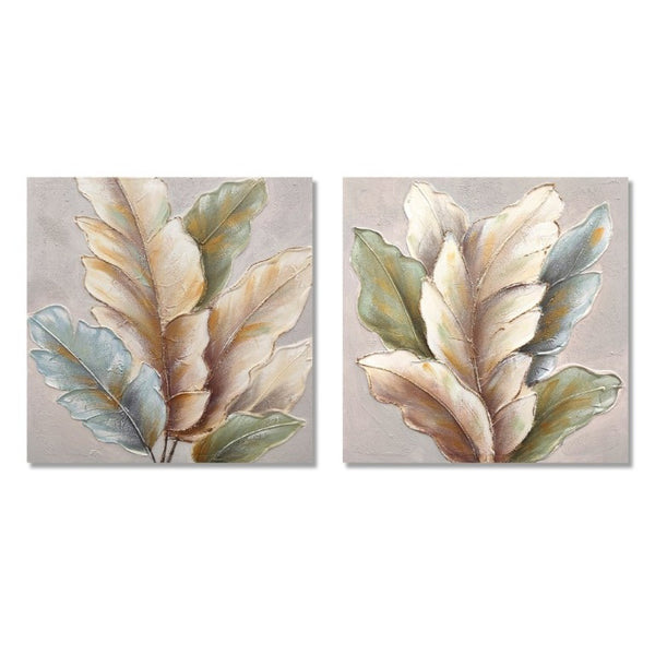 English Elm 24X24 Set of 2 Impasto Leaf Canvas Wall Art with Gold Foil Botanical Sculptural Panels W3374P517950