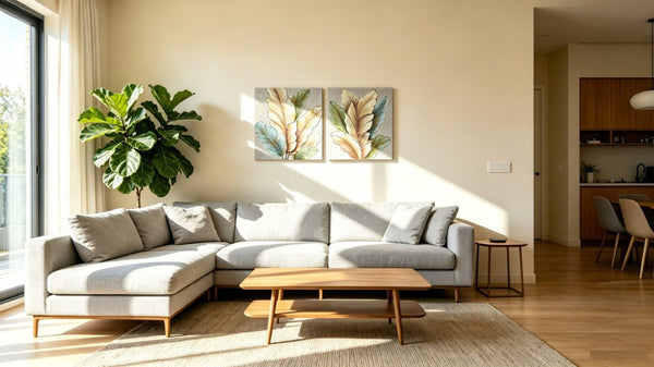 English Elm 24X24 Set of 2 Impasto Leaf Canvas Wall Art with Gold Foil Botanical Sculptural Panels W3374P517950
