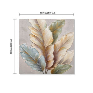 English Elm 24X24 Set of 2 Impasto Leaf Canvas Wall Art with Gold Foil Botanical Sculptural Panels W3374P517950