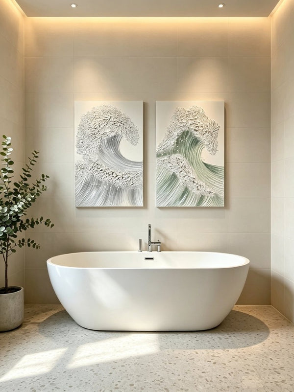 English Elm 24X36 Impasto Ocean Canvas Wall Art Set of 2 Coastal Panels with Gold Fleck Accents W3374P517951
