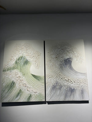 English Elm 24X36 Impasto Ocean Canvas Wall Art Set of 2 Coastal Panels with Gold Fleck Accents W3374P517951