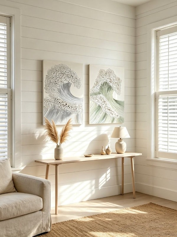 English Elm 24X36 Impasto Ocean Canvas Wall Art Set of 2 Coastal Panels with Gold Fleck Accents W3374P517951