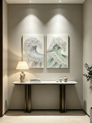 English Elm 24X36 Impasto Ocean Canvas Wall Art Set of 2 Coastal Panels with Gold Fleck Accents W3374P517951