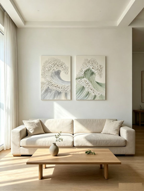English Elm 24X36 Impasto Ocean Canvas Wall Art Set of 2 Coastal Panels with Gold Fleck Accents W3374P517951