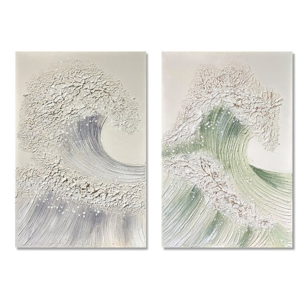 English Elm 24X36 Impasto Ocean Canvas Wall Art Set of 2 Coastal Panels with Gold Fleck Accents W3374P517951