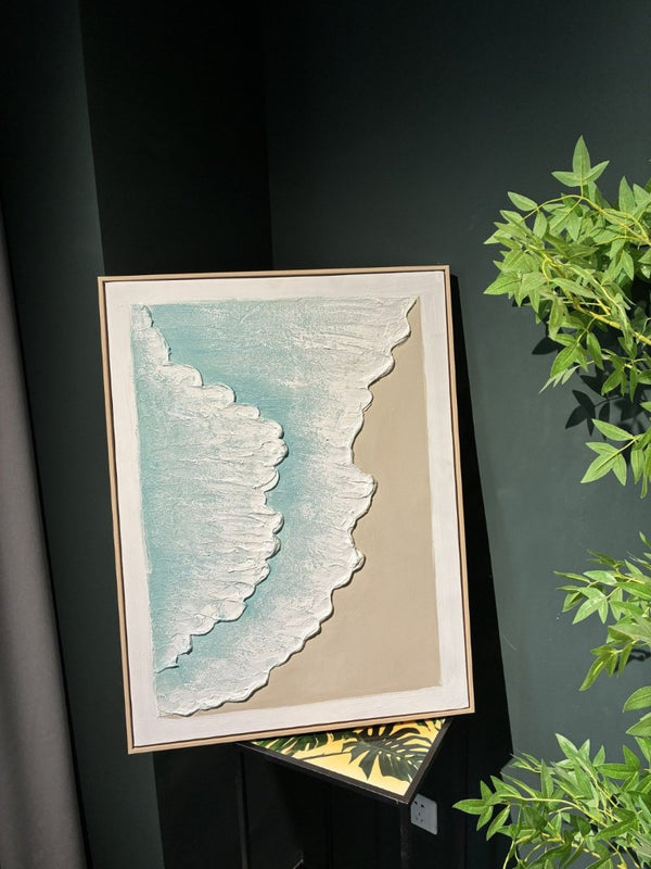 English Elm 24X32 Sculpted Plaster Ocean Wave Canvas Art Set of 2 Coastal Living Room Decor W3374P517952