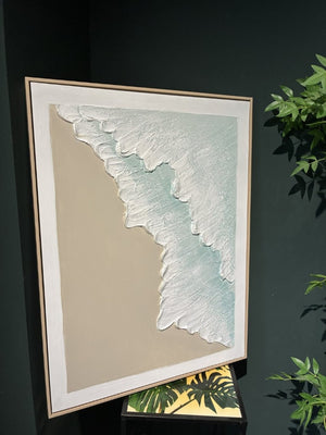 English Elm 24X32 Sculpted Plaster Ocean Wave Canvas Art Set of 2 Coastal Living Room Decor W3374P517952