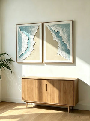 English Elm 24X32 Sculpted Plaster Ocean Wave Canvas Art Set of 2 Coastal Living Room Decor W3374P517952