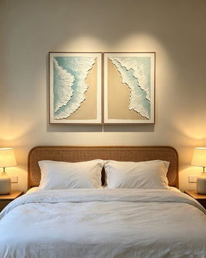 English Elm 24X32 Sculpted Plaster Ocean Wave Canvas Art Set of 2 Coastal Living Room Decor W3374P517952