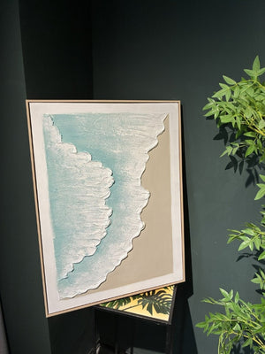 English Elm 24X32 Sculpted Plaster Ocean Wave Canvas Art Set of 2 Coastal Living Room Decor W3374P517952