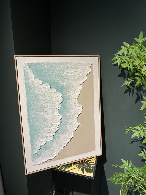 English Elm 24X32 Sculpted Plaster Ocean Wave Canvas Art Set of 2 Coastal Living Room Decor W3374P517952