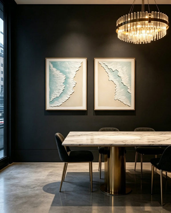 English Elm 24X32 Sculpted Plaster Ocean Wave Canvas Art Set of 2 Coastal Living Room Decor W3374P517952