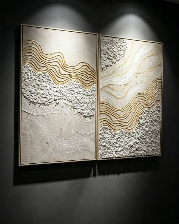 English Elm 24X36 Plaster Relief Diptych Canvas Set with Gold Accents for Modern Living Spaces W3374P517953