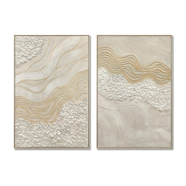 English Elm 24X36 Plaster Relief Diptych Canvas Set with Gold Accents for Modern Living Spaces W3374P517953