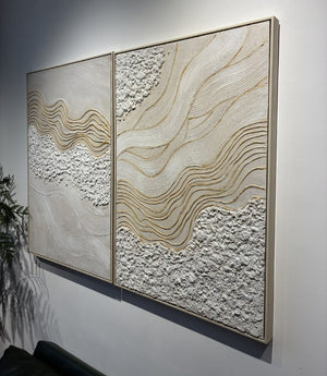 English Elm 24X36 Plaster Relief Diptych Canvas Set with Gold Accents for Modern Living Spaces W3374P517953