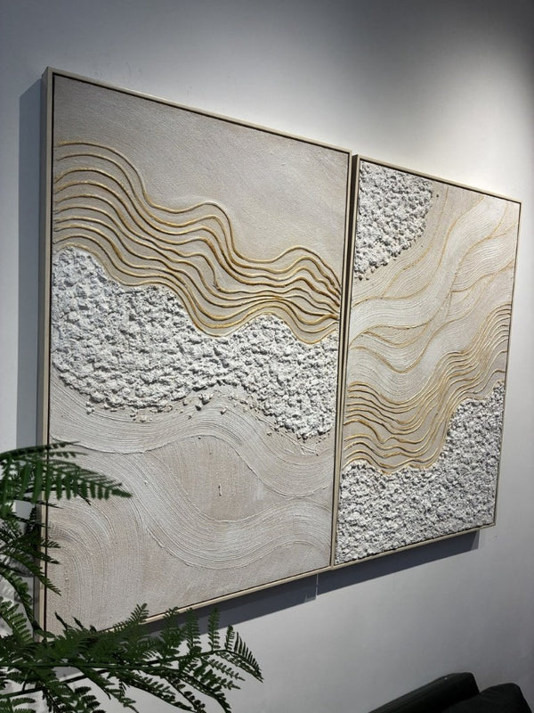 English Elm 24X36 Plaster Relief Diptych Canvas Set with Gold Accents for Modern Living Spaces W3374P517953
