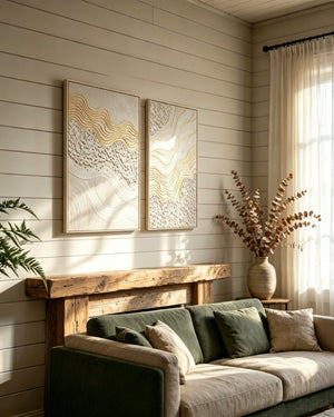 English Elm 24X36 Plaster Relief Diptych Canvas Set with Gold Accents for Modern Living Spaces W3374P517953