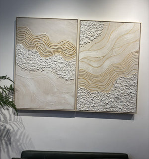 English Elm 24X36 Plaster Relief Diptych Canvas Set with Gold Accents for Modern Living Spaces W3374P517953