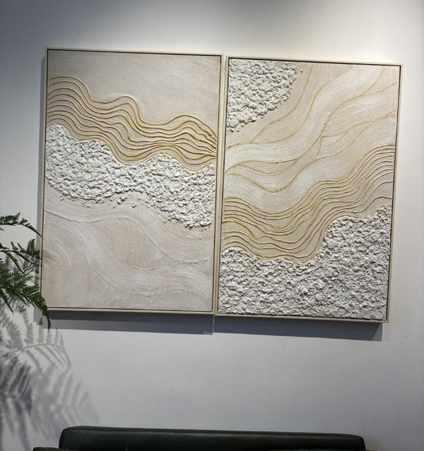 English Elm 24X36 Plaster Relief Diptych Canvas Set with Gold Accents for Modern Living Spaces W3374P517953