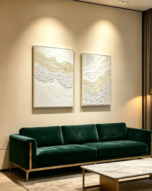 English Elm 24X36 Plaster Relief Diptych Canvas Set with Gold Accents for Modern Living Spaces W3374P517953