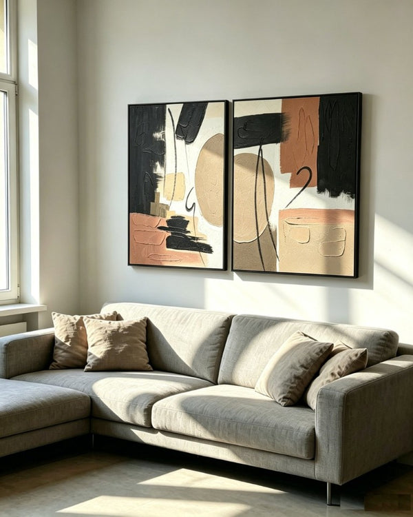 English Elm 24X36 Set of 2 Framed Impasto Abstract Canvas Art Wabi-Sabi Neutral Tones Ready Hang W3374P517954
