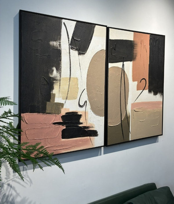 English Elm 24X36 Set of 2 Framed Impasto Abstract Canvas Art Wabi-Sabi Neutral Tones Ready Hang W3374P517954