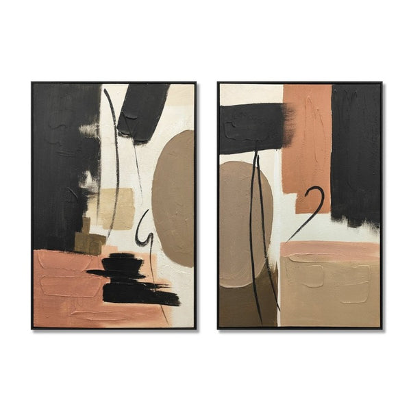 English Elm 24X36 Set of 2 Framed Impasto Abstract Canvas Art Wabi-Sabi Neutral Tones Ready Hang W3374P517954