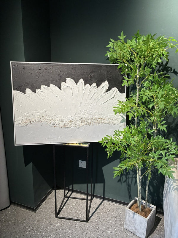 English Elm 28x40 Framed Impasto Canvas Art Black White Gold Textured Floral Relief Wall Decor W3374P517957