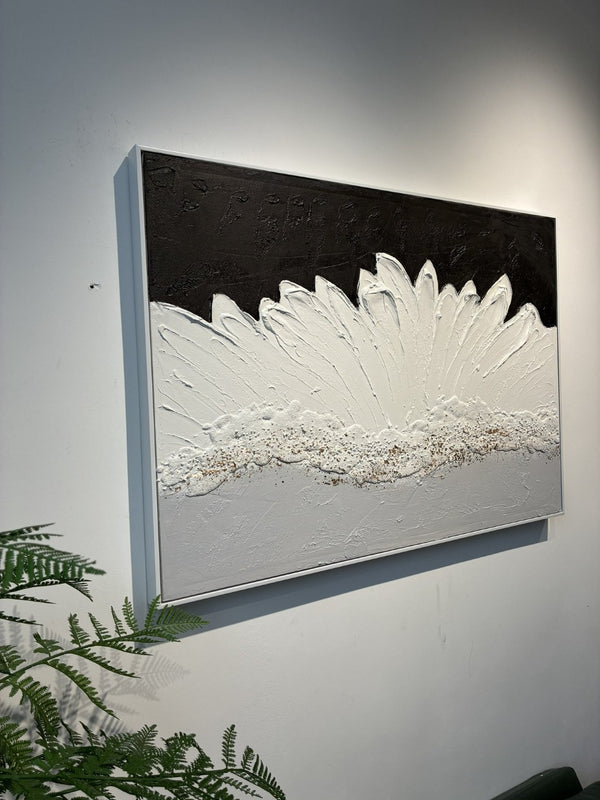 English Elm 28x40 Framed Impasto Canvas Art Black White Gold Textured Floral Relief Wall Decor W3374P517957