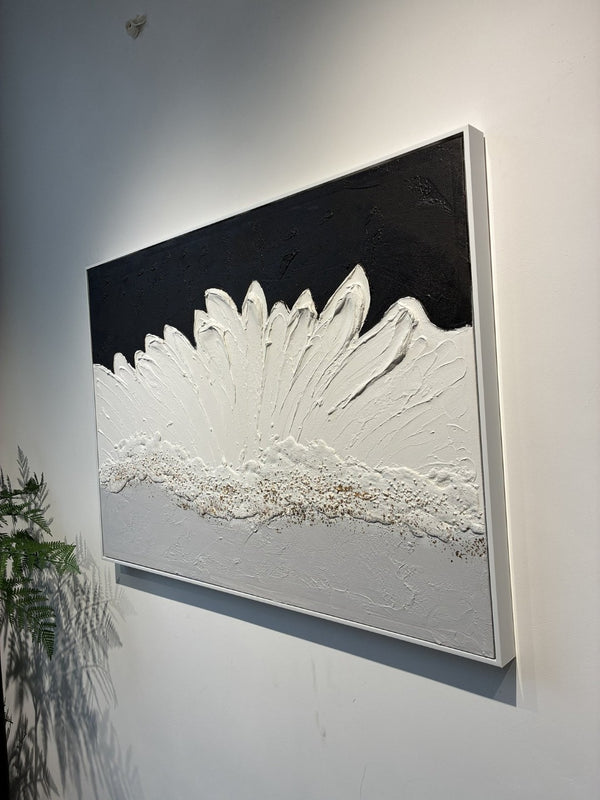 English Elm 28x40 Framed Impasto Canvas Art Black White Gold Textured Floral Relief Wall Decor W3374P517957