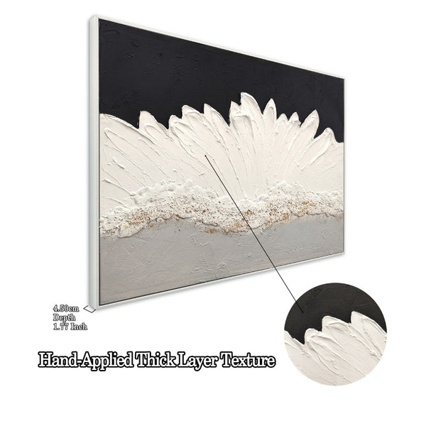 English Elm 28x40 Framed Impasto Canvas Art Black White Gold Textured Floral Relief Wall Decor W3374P517957