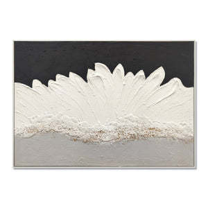 English Elm 28x40 Framed Impasto Canvas Art Black White Gold Textured Floral Relief Wall Decor W3374P517957