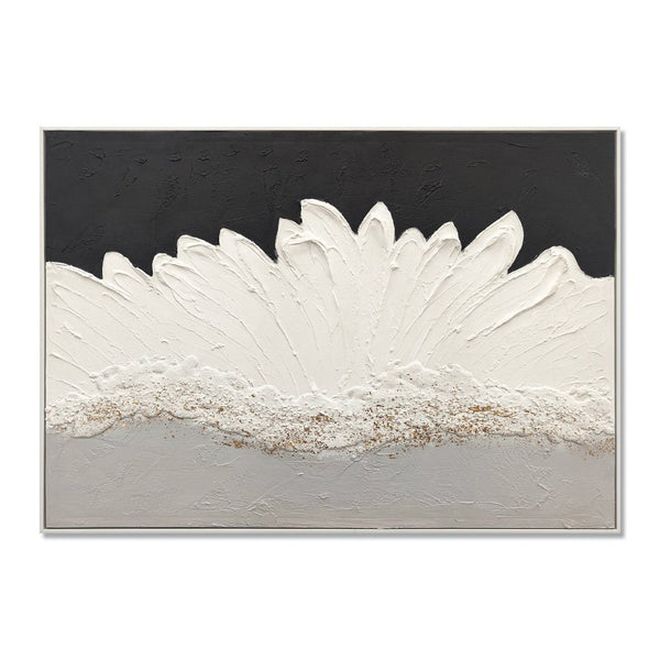 English Elm 28x40 Framed Impasto Canvas Art Black White Gold Textured Floral Relief Wall Decor W3374P517957