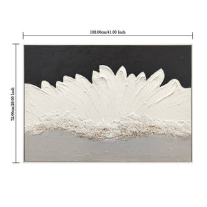 English Elm 28x40 Framed Impasto Canvas Art Black White Gold Textured Floral Relief Wall Decor W3374P517957