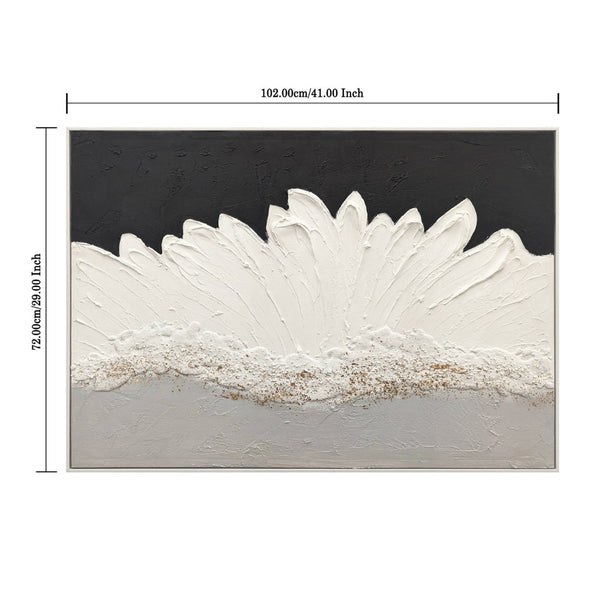 English Elm 28x40 Framed Impasto Canvas Art Black White Gold Textured Floral Relief Wall Decor W3374P517957