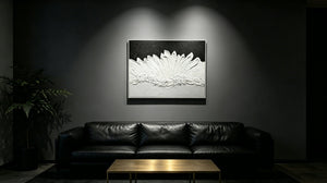 English Elm 28x40 Framed Impasto Canvas Art Black White Gold Textured Floral Relief Wall Decor W3374P517957