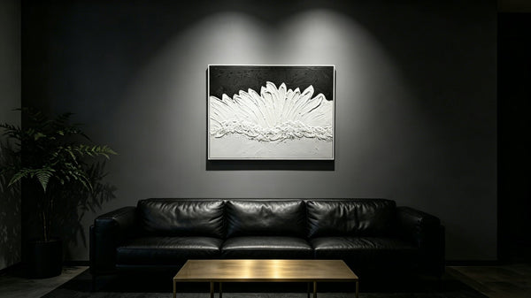 English Elm 28x40 Framed Impasto Canvas Art Black White Gold Textured Floral Relief Wall Decor W3374P517957