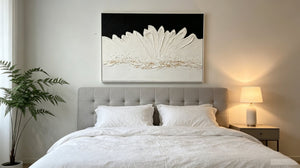 English Elm 28x40 Framed Impasto Canvas Art Black White Gold Textured Floral Relief Wall Decor W3374P517957