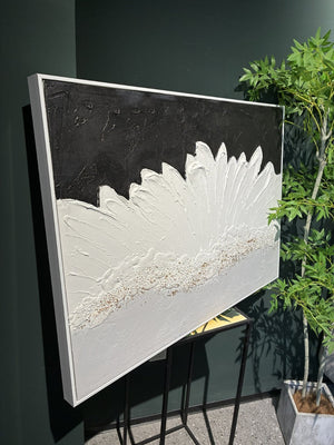 English Elm 28x40 Framed Impasto Canvas Art Black White Gold Textured Floral Relief Wall Decor W3374P517957