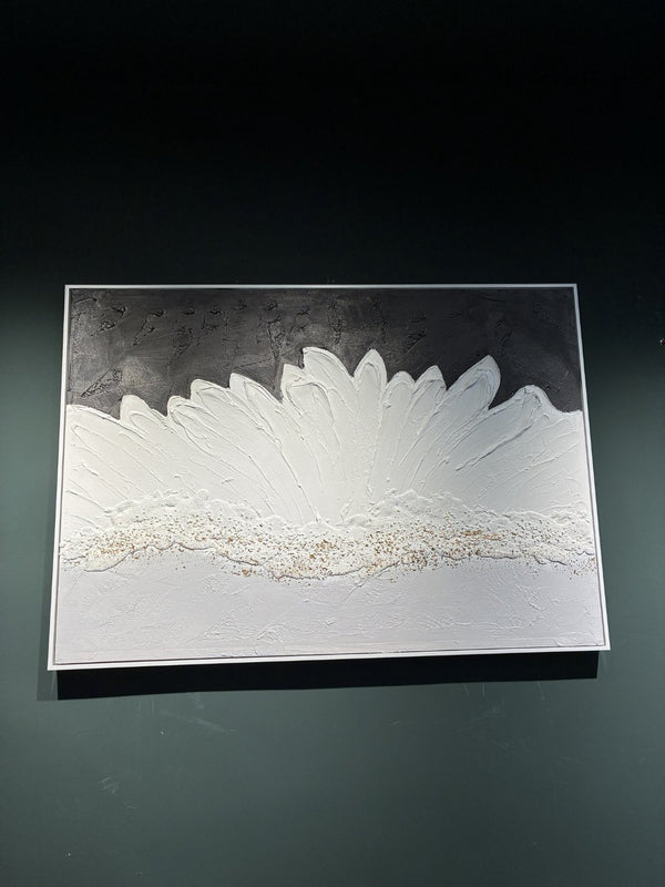 English Elm 28x40 Framed Impasto Canvas Art Black White Gold Textured Floral Relief Wall Decor W3374P517957