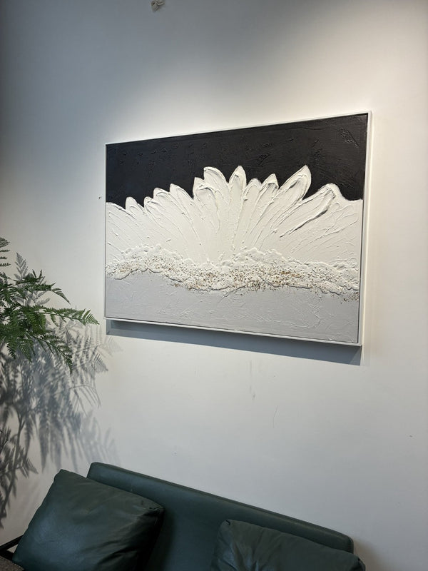 English Elm 28x40 Framed Impasto Canvas Art Black White Gold Textured Floral Relief Wall Decor W3374P517957