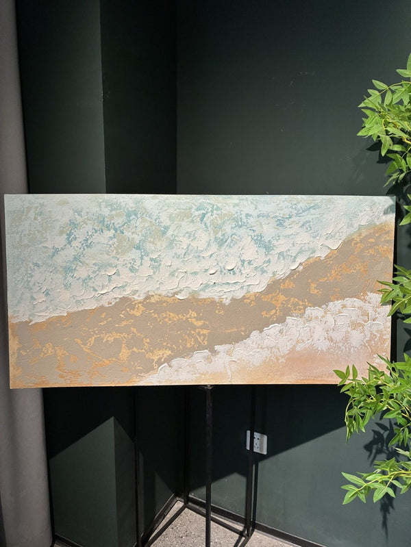 English Elm 24X48 Impasto Ocean Wave Canvas Handcrafted Coastal Art for Living Room Walls W3374P517958