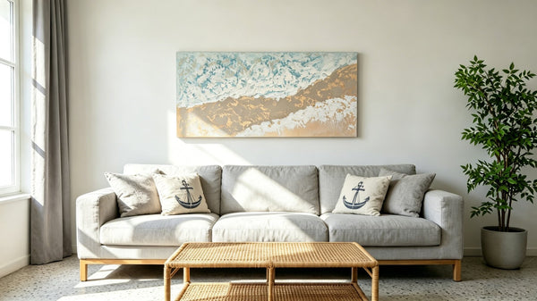 English Elm 24X48 Impasto Ocean Wave Canvas Handcrafted Coastal Art for Living Room Walls W3374P517958